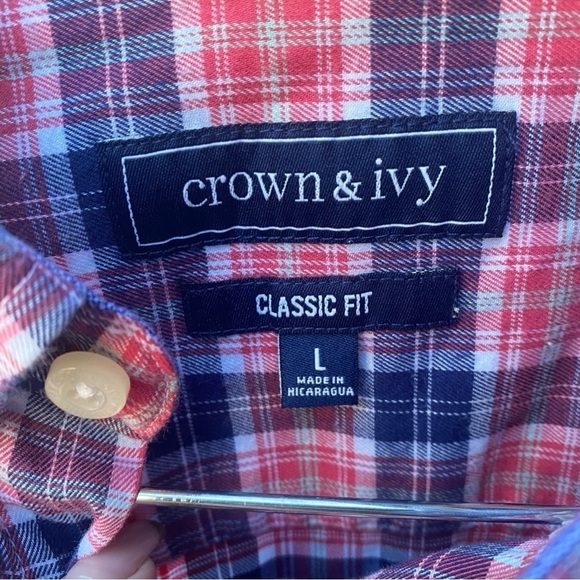 Crown & Ivy NWT Classic Fit Pink Blue Button Down Blouse I Size: L - Picture 4 of 9